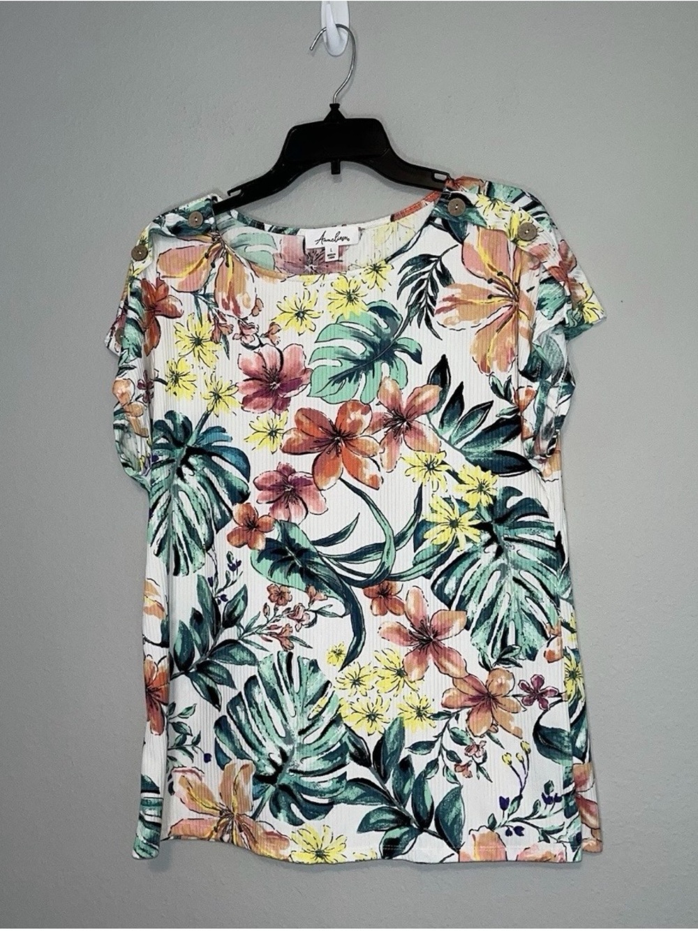 Anneliege Floral Scoop Neck Top Size L